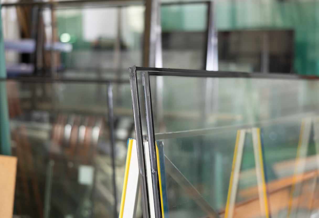 Insulated glass units on delivery rack